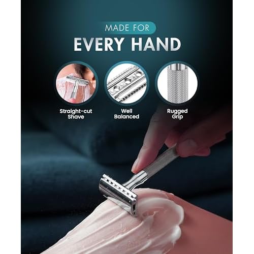 Utopia Care Double Edge Safety Razor for Men & Women with 10 Premium Stainless Steel Blade Refills, Reusable Single Blade Razor, Silver
