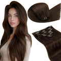 Clip-In Hair Extensions Real Human Hair Silky Straight 14 Inch Light Chocolate Brown - 120g 7Pcs