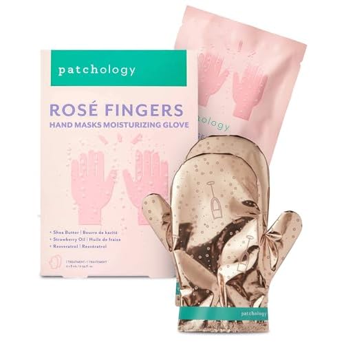 Patchology Ros? Fingers Renewing Hand Mask - Strawberry-Scented Moisturizing Gloves with Shea Butter for Dry & Cracked Hands, Repairing Hand Treatment for Baby Soft Skin, Self-Care Essential - 1 Pair
