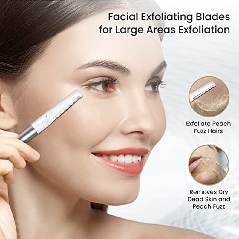 Dermaplaning Tool for Face Exfoliation, with 20 Replaceable Blades, Facial Shaver/Eyebrow Razor, Peach Fuzz Removal Eyebrow Shaper for Women, Easy to Use Dermaplaner Help Exfoliate and Smooth Skin