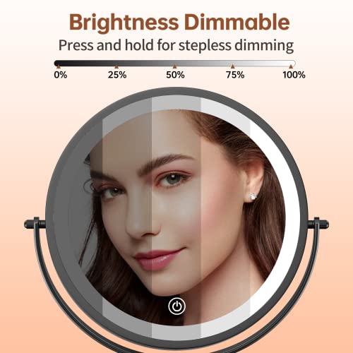 8-Inch Lighted Makeup Vanity Mirror with 3 Color Dimmable Lights, 1X/10X Magnification