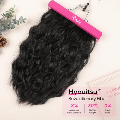 Clip in Hair Extensions 14 Inches Short Wavy Natural Hairpieces Black Brown - 4 Pack