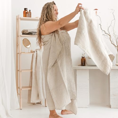 Natural Linen Bath Towel - 30x60 Inch Quick Dry Waffle Weave Hair Towel - Bath Towel / Natural Linen