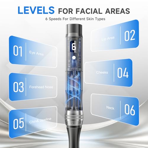 Microneedling Pen for Face - Adjustable 0.25mm Derma Roller Stylo Grey - Home Use