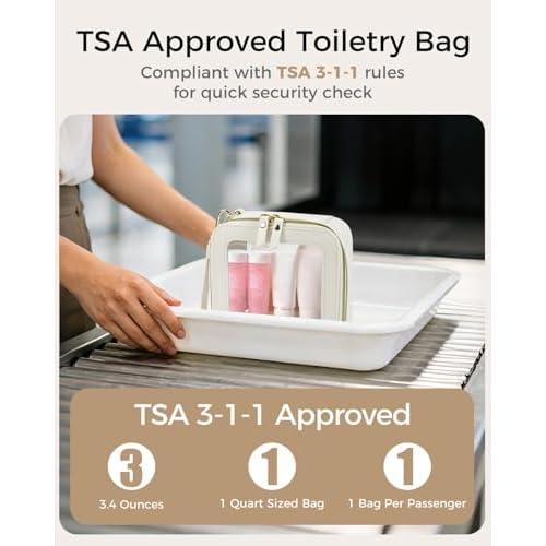 Moyad Clear Makeup Bag with Handle, TSA Approved Toiletry Bag, Transparent Cosmetic Case Car Essentials Make Up Storage for Ladies Girls - Beige