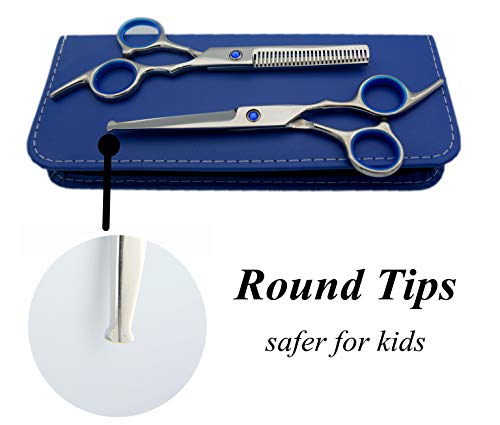 Baby Safety Hair Cutting Scissors Set - Blue Safety Round Tip Stainless Steel Bang Shears for Kids & Home