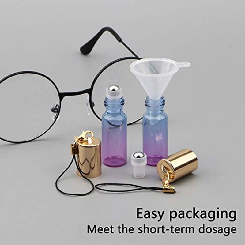 Kesell 15Pack Glass Roller Bottles for Essential Oil 5ml Gradient Color Refillable Roll On Containers Perfume Sample Vials with Stainless Steel Ball & Golden Caps