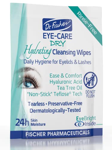 Dr. Fischer Tea Tree Eyelid Wipes for Dry Eyes - Gentle Eye Wipes for Everyday Eye Conditions and Hypoallergenic Makeup Remover (60 Wipes)