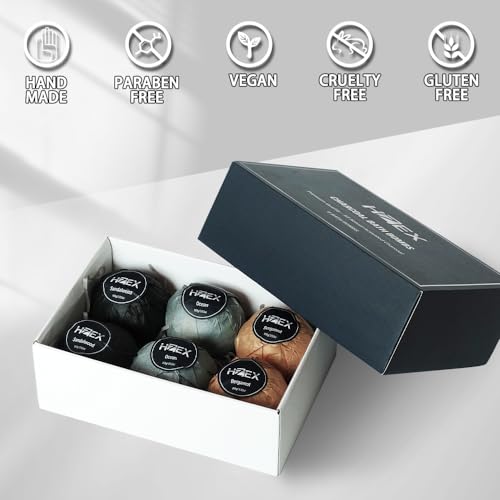 Activated Charcoal Bath Bombs for Men - Detox & Relaxation, 6-Pack with 3 Scents - Sealed Aromatherapy, Vegan Skincare