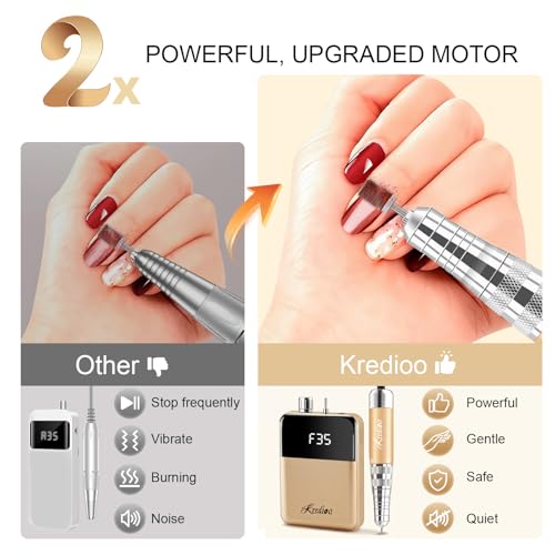 Kredioo Gold Portable Nail Drill 35000 RPM Rechargeable Electric Manicure Kit