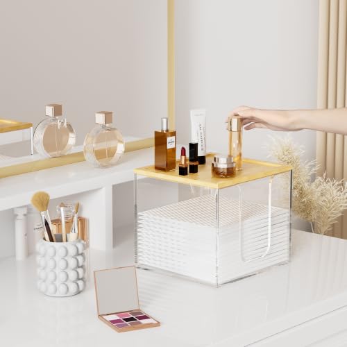 VITVITI Disposable Face Towel Holder Acrylic Box with Bamboo Lid - Clear 1