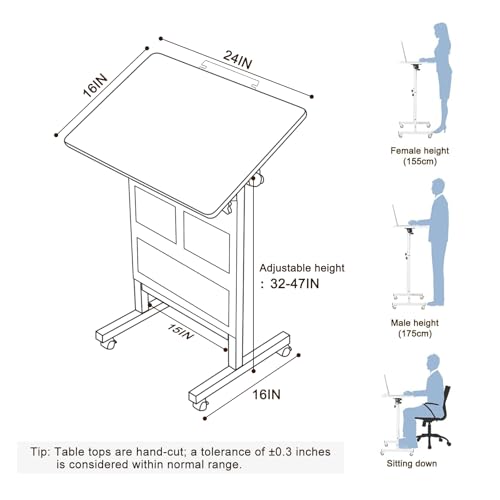 KOUPA 24 Inch Adjustable Height Standing Desk on Wheels with Writable Surface (Bag) - 16x24 in