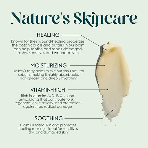 Natural Skin Healing and Repair Beef Tallow and Shea Butter Balm with Tea Tree Oil | Treats Scars, Rashes, and Soothes Dry, Sensitive, Irritated Skin | Infused with Organic Calendula Flowers 4 oz
