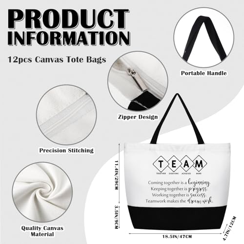 Cunno 24 Pcs Team Appreciation Tote Bag Women Employee Gift Team Together Canvas Makeup Bags for Worker Staff Coworker Nurse Teacher