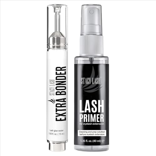 Extra Bonder for Lash Extensions 15ml + Eyelash Extension Primer - Stacy Lash/Eyelash Extension Sealer/Reduces Lash Extension Glue Fumes/Protein Oil Remover/Eyelash Extension Cleanser Spray 40
