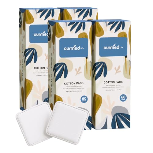 Ourmed Life Large Cotton Pads for Face - 240 Count, 3x3 Makeup Remover Pads, Dual-Sided Exfoliating Cotton Rounds