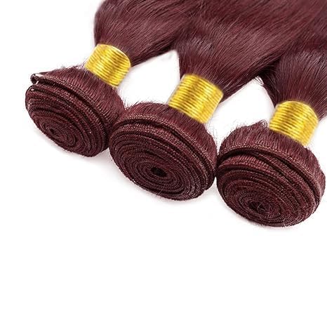 24 26 28 Inch Burgundy Human Hair Bundles - Straight Virgin Hair 300g/Pack Variation of 24 26 28 Inch / #99J-Burgundy ST
