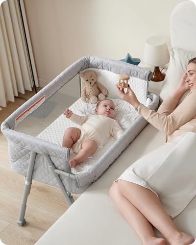 BEKA Baby Bassinet Bedside Sleeper - 2-in-1 Crib for Newborn, Grey