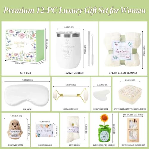 VANJOROY Birthday Gift Basket for Women – Self-Care Sunflower Box, Beige/White