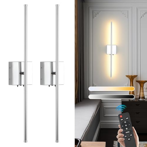 Chrome Wireless LED Battery Wall Sconces 2 Pack - Dimmable, 350° Rotatable, Remote Control, 11000mAh Rechargeable for Bedroom Living Room Hallway Variation of Chrome / 2 Pack