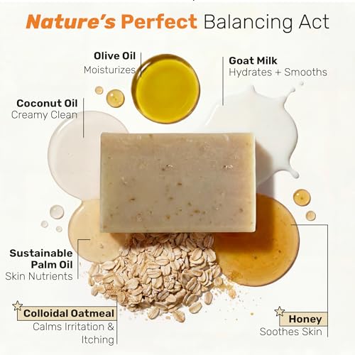 Unscented Oatmeal & Honey Goat Milk Soap Bar 3 Pack for Dry Skin - Luxury Handcrafted