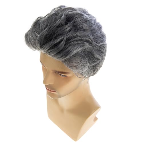 Baruisi Grey Short Wavy Layered Men’s Wig – Synthetic 100% Heat-Resistant, Halloween/Cosplay