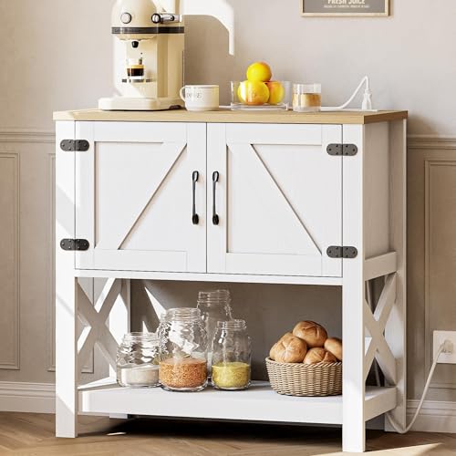 IRONCK 32-Inch Console Table with Storage, USB/ outlets Power Hub, Farmhouse White