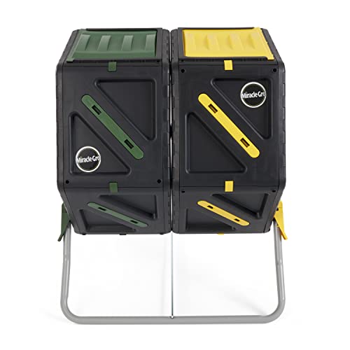 Dual Chamber Compost Tumbler 2x18.5 Gal Outdoor Garden Bin with Sliding Doors