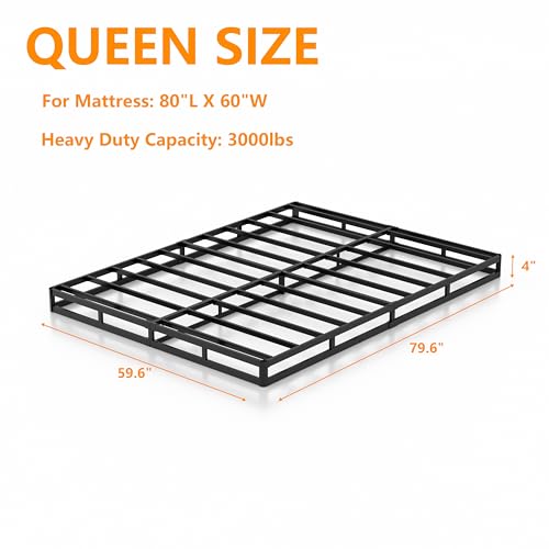 Snaye Low Profile Queen Box Spring 4 Inch Heavy Duty Metal Bed Base, Noise-Free, Easy Assembly
