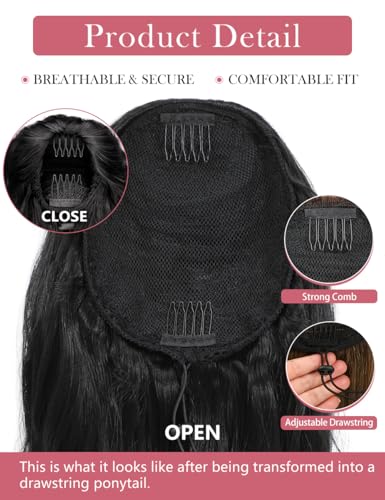 MEGICAEBEAUTY 26 Inch Light Blonde Clip-In Ponytail Hair Extensions Curly & Straight