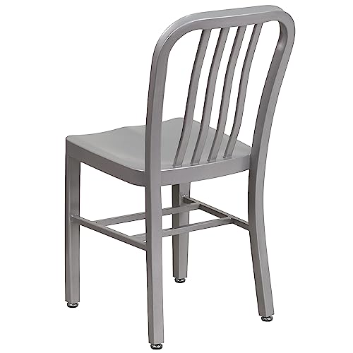 Set of 1 Silver Metal Indoor-Outdoor Dining Chair - Commercial Grade, Weather-Resistant
