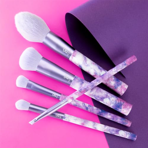 MODA Tie Dye, 5pc Full Face Makeup Brush Set, Includes - Blush, Complexion, Shadow, Crease, & Liner Brushes, Peaceful Purple