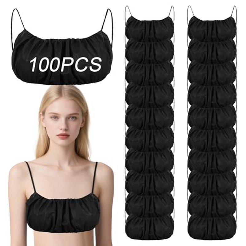 100Pcs Disposable Nonwoven Bras for Women, Black Bra for Travel, Disposable Underwear for Sunless Spray Tan Spa Salon Top Garment, Towel Bra