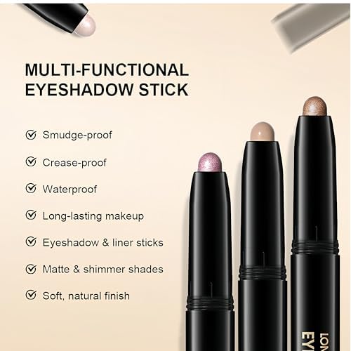 MAEPEOR 10 Colors Cream Eyeshadow Stick Silky Smooth Matte Shimmer Eyeshadow Pen Waterproof and Long Lasting Shadow Pencil for Girls and Women (Color 03)