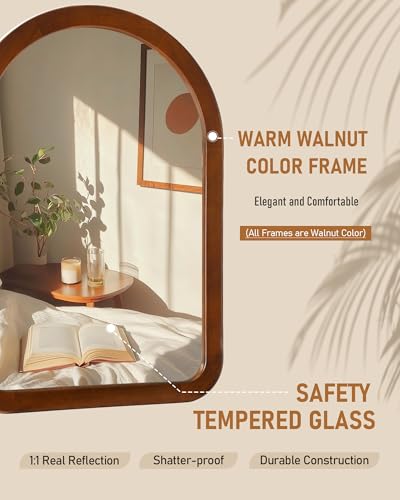 CULER Walnut B 30" Arched Wall Mirror 22x30 Inch Rustic Bathroom Decor