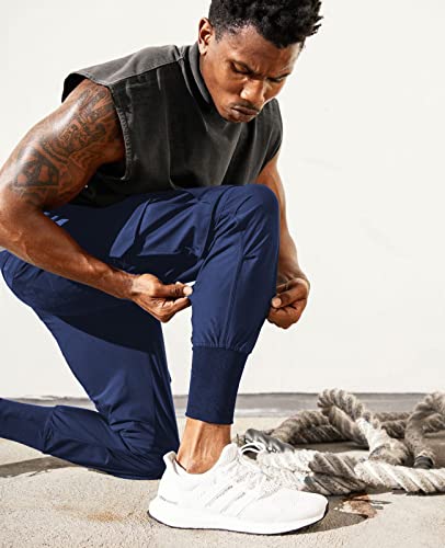 Men's Tapered Jogger Pants - Athletic Workout Sweatpants, Navy Blue, Medium