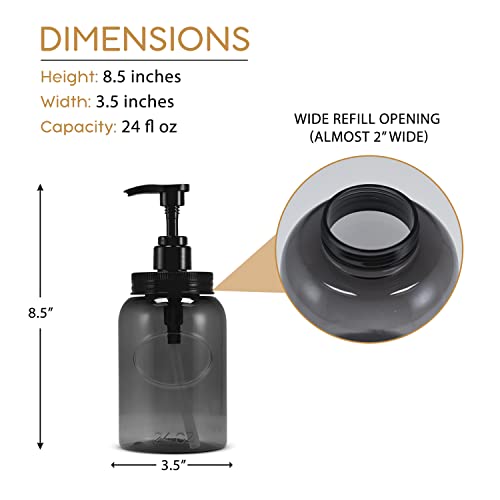Bottiful Home-24 oz Plastic Refillable Wide-Mouth Jar Style Pump Bottle Dispenser Set of 4 for Thick Liquids (Gray)