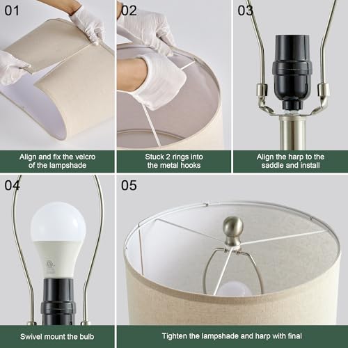 Blue Living Room Lamps Set of 2 - 27 Inch Touch Nightstand Lamps with USB Ports