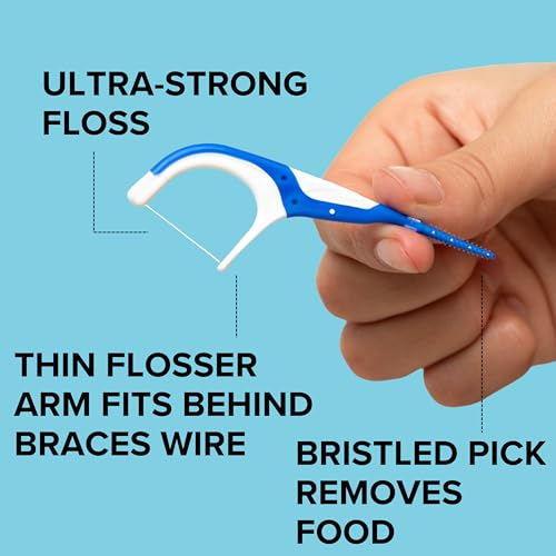OrVance Dentemp Braces Flosser Pack of 4, 40 Count – Ultra-Strong Floss & Bristles for Braces