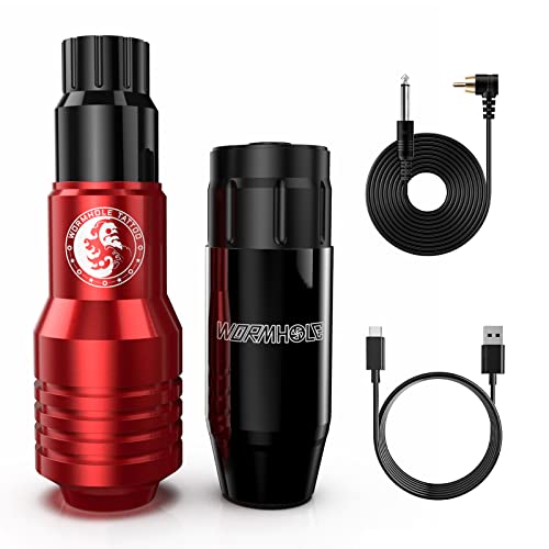 Wireless Tattoo Pen Machine with 1200mAh Battery & RCA / Type-C Cable - Red