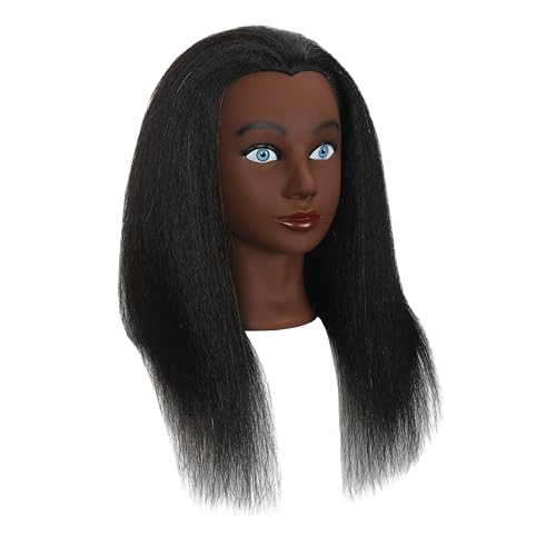 Mannequin Head with Stand - 22 Inch Human Hair for Hairdressing Practice - Deak Black