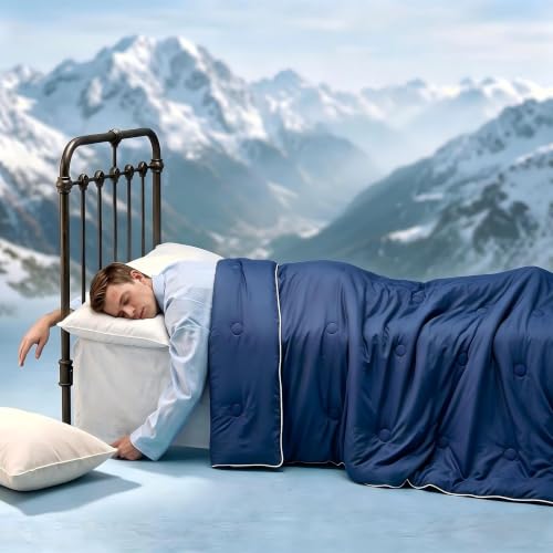 DOWNFORT Twin XL Cooling Comforter Navy Blue 68x90" with Double-Sided Cold Tech
