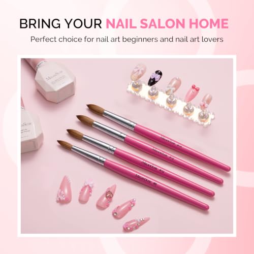 Kolinsky Acrylic Nail Brush - Pink Wooden Handle, Professional Nail Art Tool