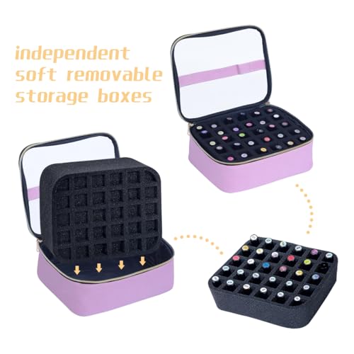 UOZL 2-Pack Pink Clear Nail Polish Organizer Holds 60 Bottles Travel Cosmetic Case