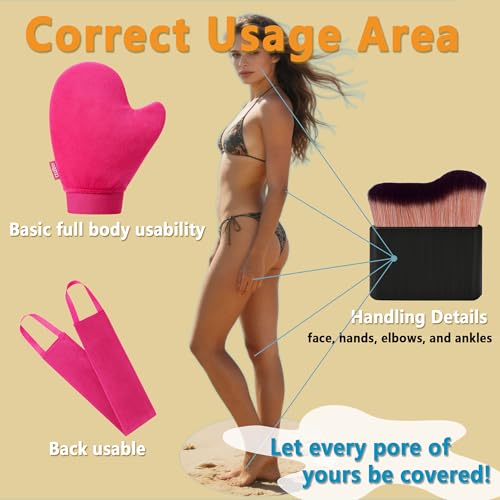 3 Pcs Streakless Self Tanning Mitt - Leakproof-lined Self Tanner Mitt, Black Self Tanning Brush for Self Tan Mitt Applicator, Self Tanner Brush, Back Tanning Applicator, Tanning Glove for Lotion,Cream