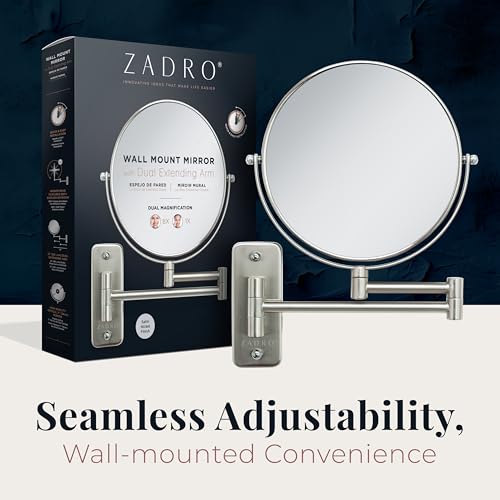 Zadro 7" Wall Mounted Wardrobe, Vanity Makeup Mirror with Magnification & Extending Arm (Large | 12.25" x 12" | 8X/1X, Oil-Rubbed Bronze)