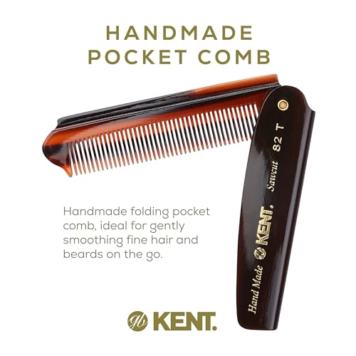 Kent 82T Handmade Folding Pocket Comb 3 Pack Tortoiseshell Fine Tooth Hair & Beard Comb