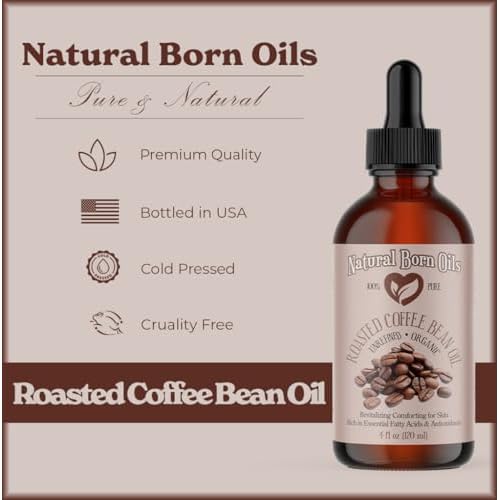 Natural Born Oils Roasted Coffee Bean Oil, 8oz, Organic, Cold-Pressed, Vitamin-Rich, Skin Radiance Enhancer, Hair Conditioner