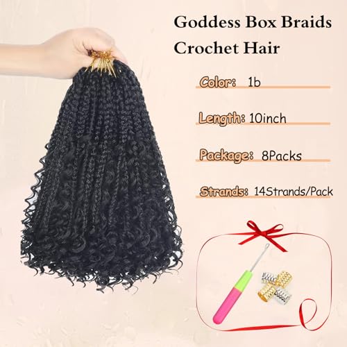 Julen 10 Inch Boho Box Braids Crochet Hair 1B Pack of 8 Curly Ends Pre Looped
