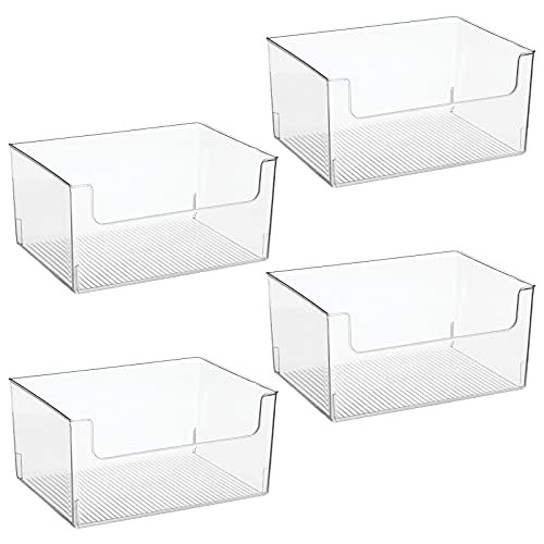 Large Plastic Open Front Storage Bins - 16 x 12 x 8 Inches, Pack of 4, Bathroom & Closet Organization
